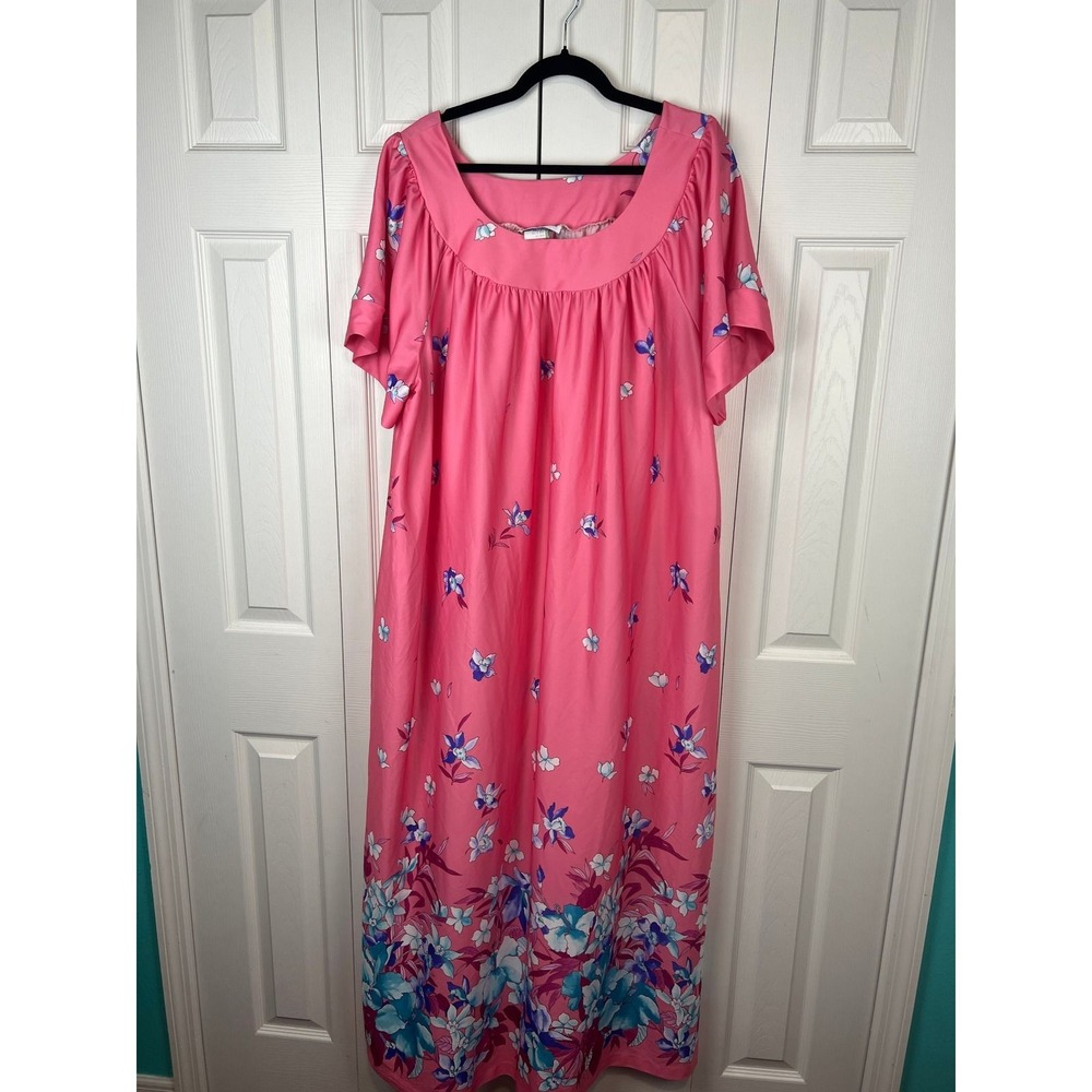 Catherine's Vintage House Muu Muu Dress Floral Maxi Gown Grannycore Boho Pink 4X